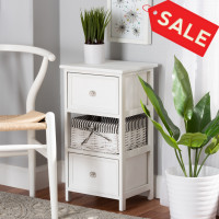 Baxton Studio 1814-2DW/ 1 Basket Baxton Studio Hayden Modern and Contemporary White Finished Wood 2-Drawer Storage Unit with Basket 